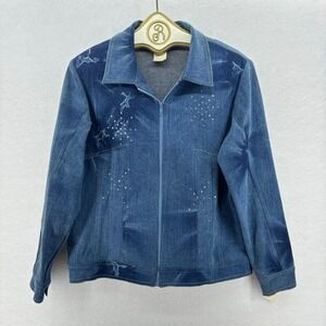 Vintage‎ 90s Highlights Women's Denim Jacket Medium Rhinestone Sparkle Stars